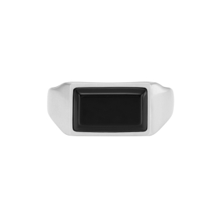 Fossil All Stacked Up Black Agate Signet Ring